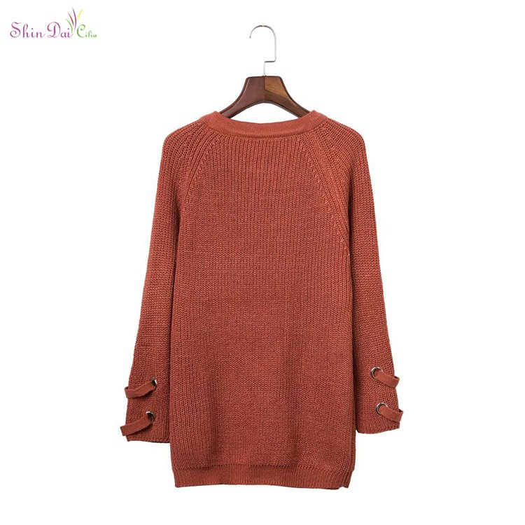 Directly sell from factory new sexy womens girl knitwear lace up pullover sweater