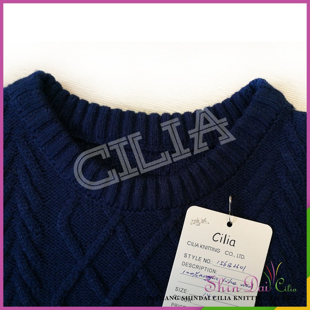 Wholesale new design hand knitted jacquard black crew neck sweater for kids