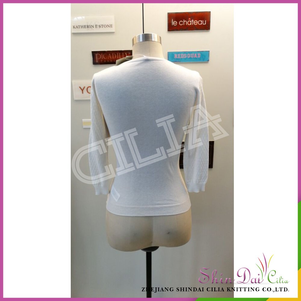 High quality ladies woman fancy knitting jacquard patterns chandail sweater with lace
