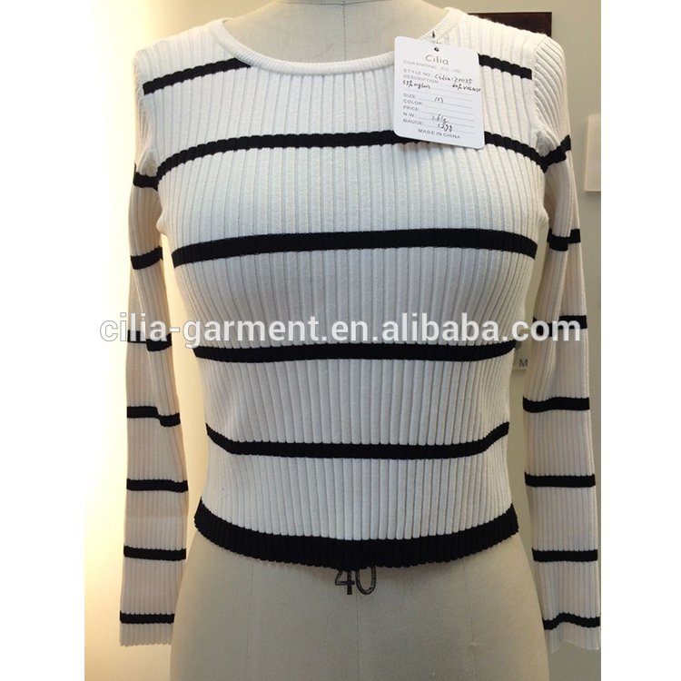 Korean style fashion mature in tight womans knitting stripe backless sweater