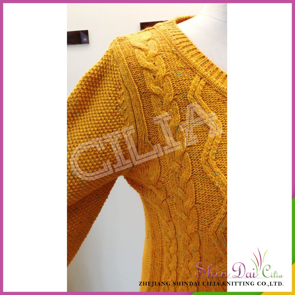Reasonable price sale stylish orange lady knit sweater cardigan with neps yarn