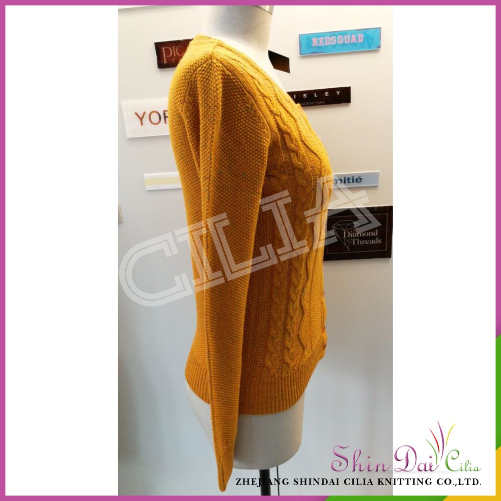 Reasonable price sale stylish orange lady knit sweater cardigan with neps yarn