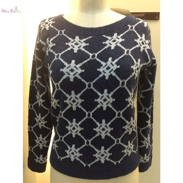 Prompt delivery lady women mohair wool knitted pullover sweater with lurex jacquard