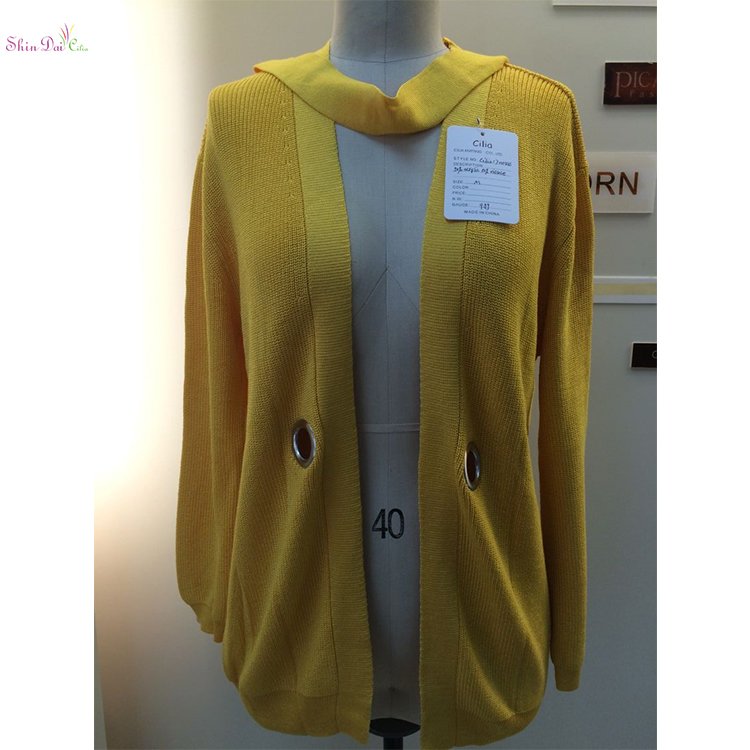 Cheap wholesale yellow knitted long lace up cardigan coat sweater