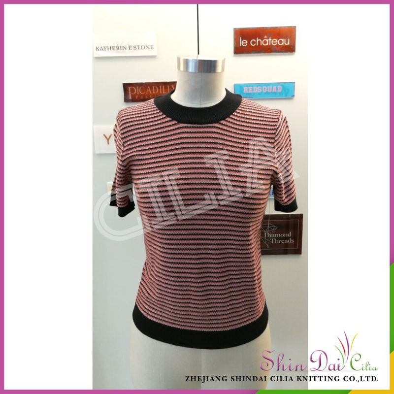 Factory directly provide fashion ladies hand knitted half sleeve sweater