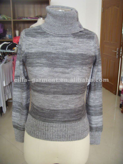 cilia10068,lady 12gg flat knit stripe pullover sweater