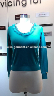 2014 Ladies knitted sweater,cardigan with manual nail bead