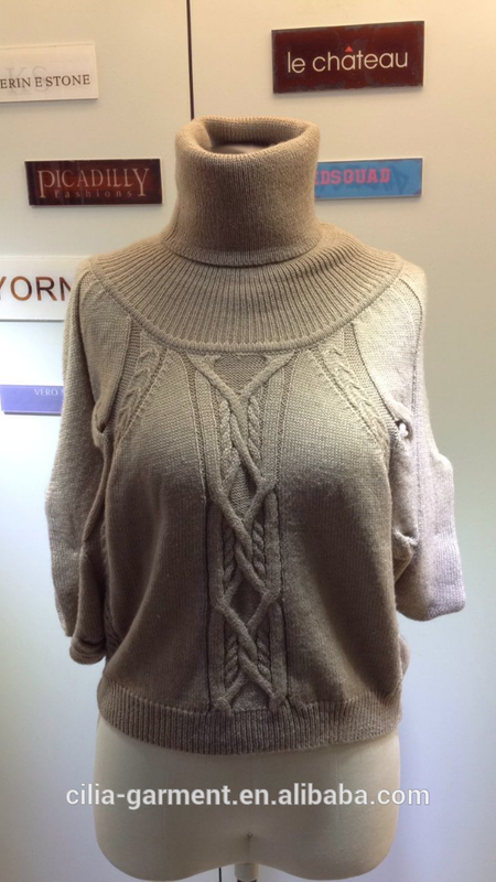 lady knitted sweater with high neck