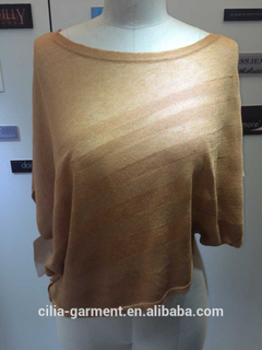 2015 new fashion young lady sweater with short sleeve bat ladies shirt(75%viscose14%ramie 10%nylon)