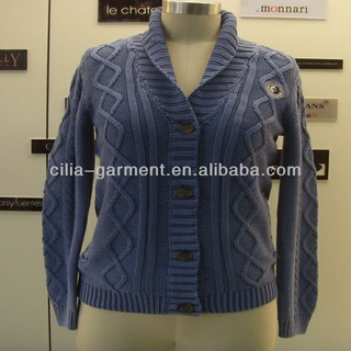 3gg cable knit cardigan with stone wash lady sweater