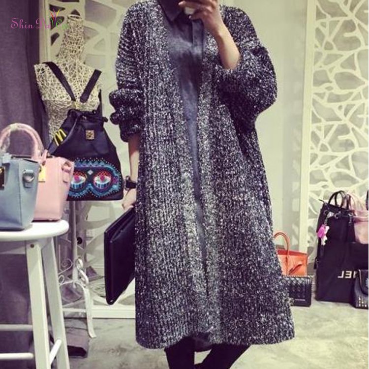 Wholesale best selling long lurex cardigan coat sweater for ladies women