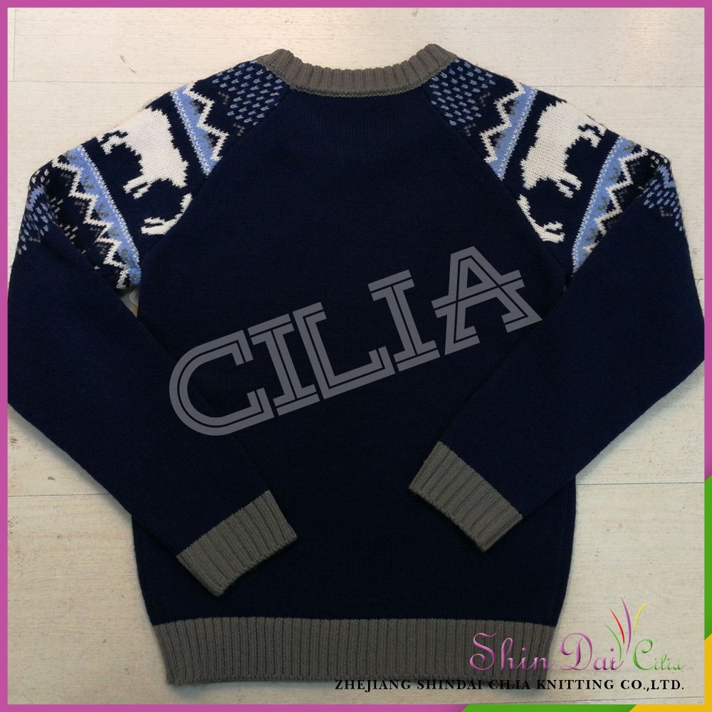 Factory directly provide winter children cartoon knitting sweater with jacquard patterns