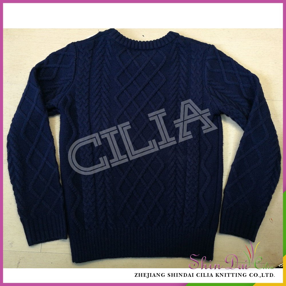 Wholesale new design hand knitted jacquard black crew neck sweater for kids