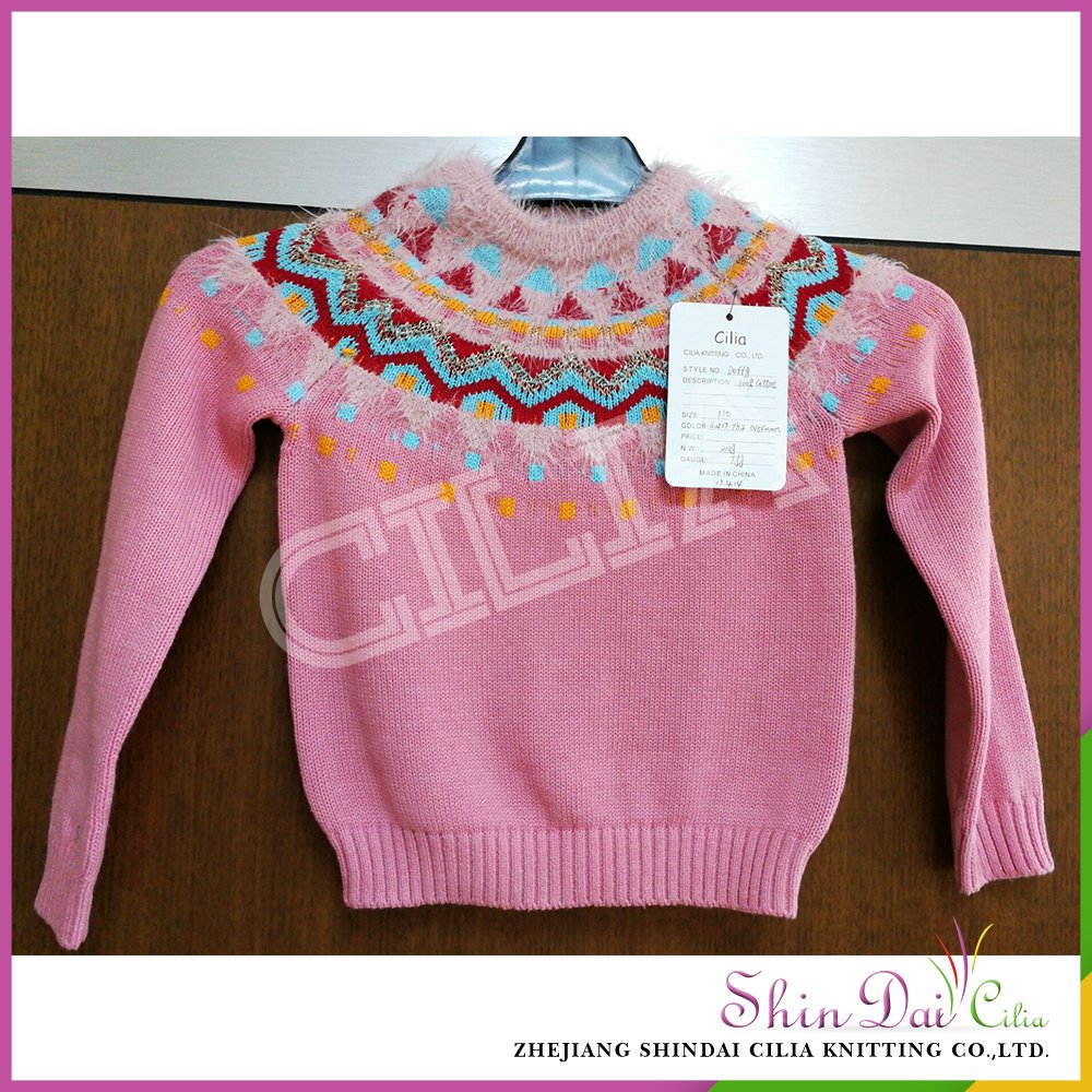 Factory directly wholesale pink color combination german girl sweater pullover with jacquard