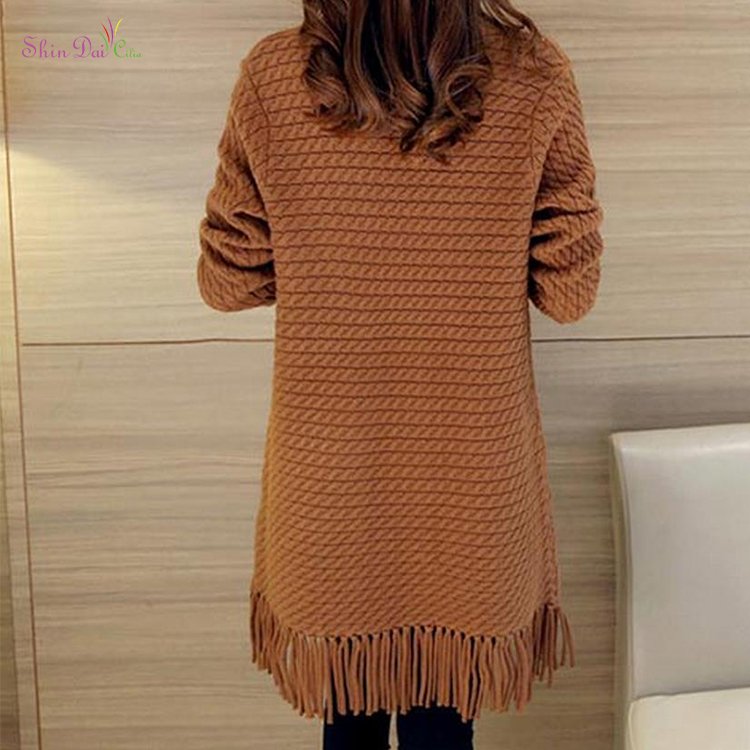 Wholesale new design fashion stylish girls out back tassels cardigan sweaters