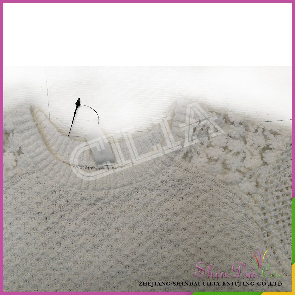 Can be customized girl spring and summer white knitting pullover sweater with lace