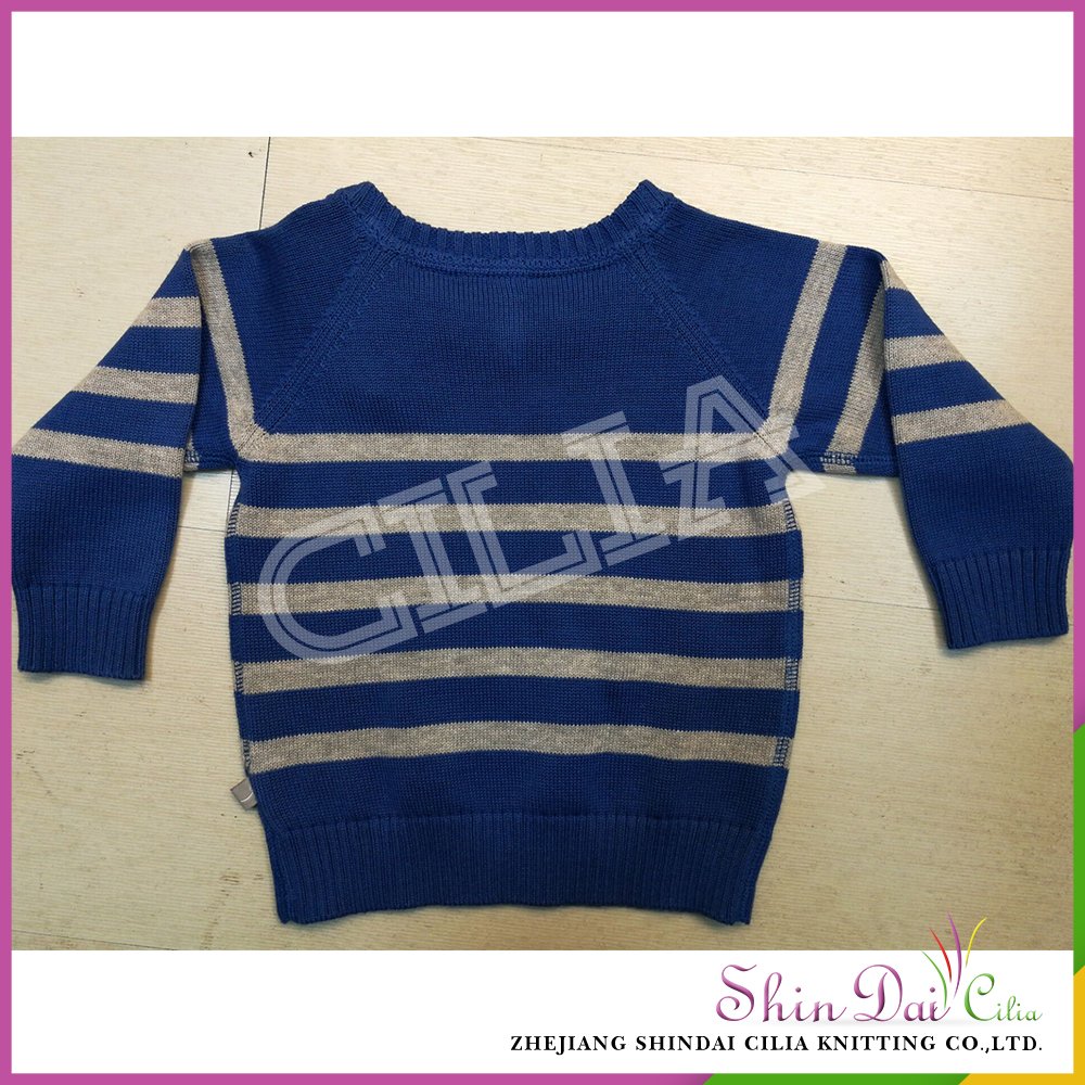 Sale latest design winte breathable boy blue knitted strip pullover sweater with button