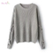 Best selling women ladies' oversized round neck knitted lace up pullover sweater