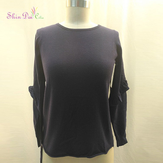 Autumn Women Loose Cold Shoulder Scalloped Edges Pullover Sweater