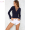 Fashion cheap custom womens fashion v neck lace up skinny spring knitting sweater