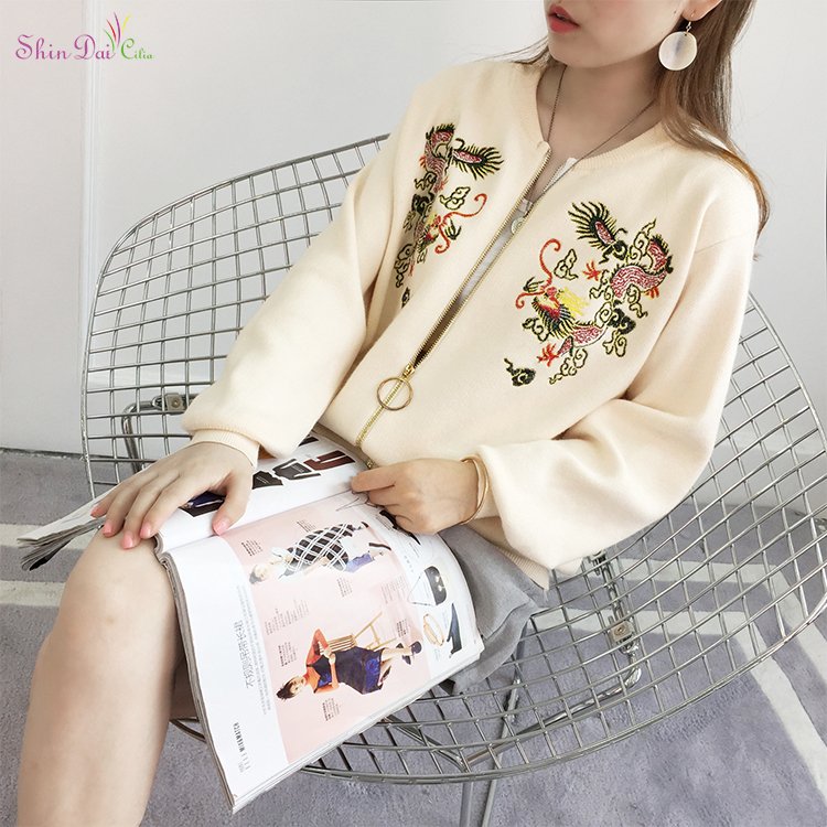 High quality new design without buttons embroidery jacket cardigan sweater for firl