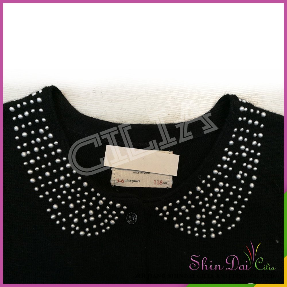 Top hot selling black hand knitted girls cardigan sweater with panel pressing