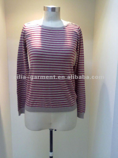 ALISON1,lady 12gg flat knit stripe pullover sweater