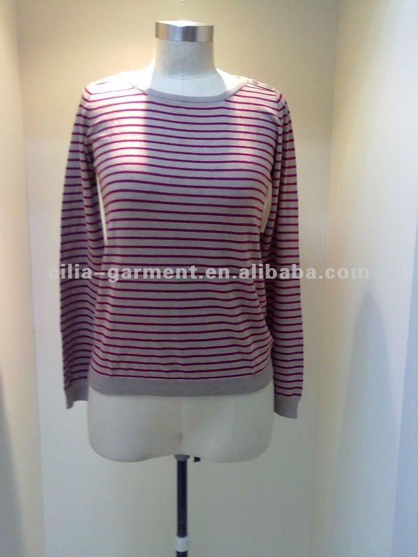 ALISON1,lady 12gg flat knit stripe pullover sweater