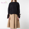 Latest Design Europe Autumn Women Pure Color Cuffs Straps O-Neck Sweater