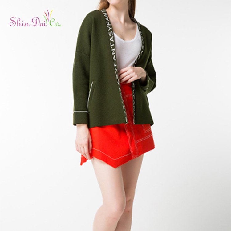 Wholesale Fashion Women Cardigan Sweater Long Cardigan With Alphabet Pattern