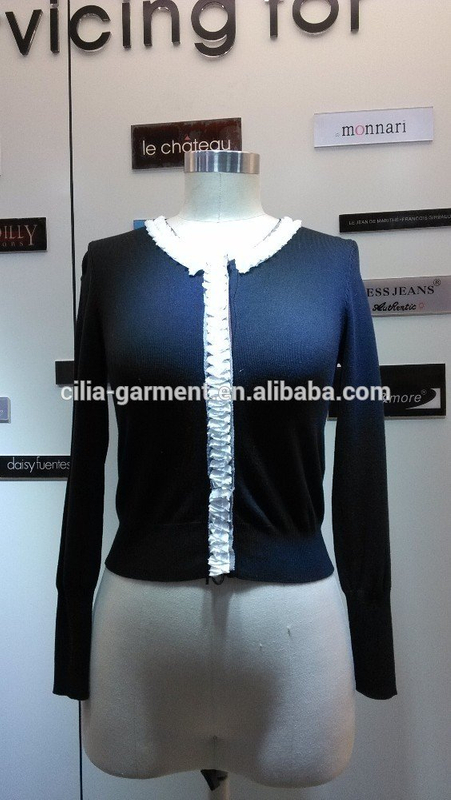 2014 Ladies knitted sweater,cardigan with nylon lace