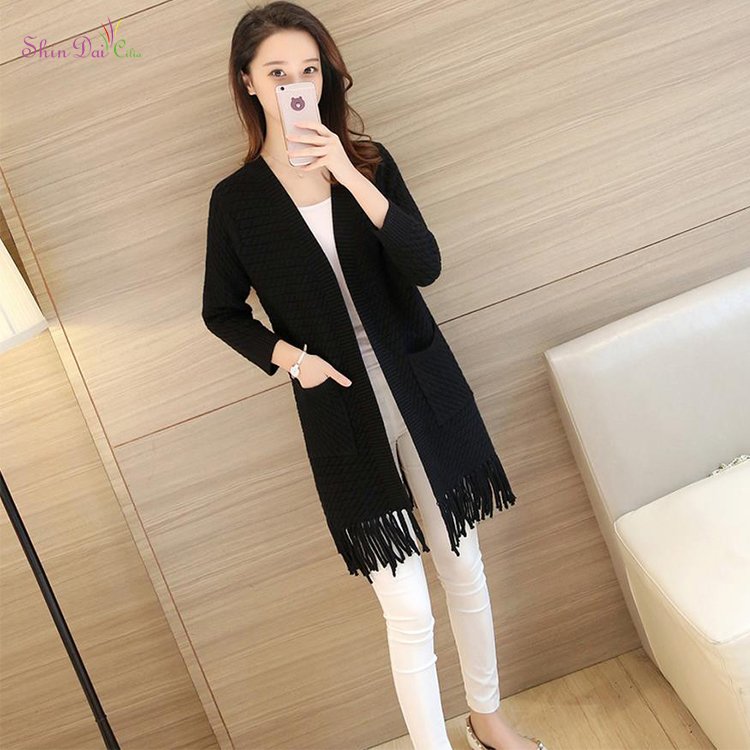 Wholesale new design fashion stylish girls out back tassels cardigan sweaters