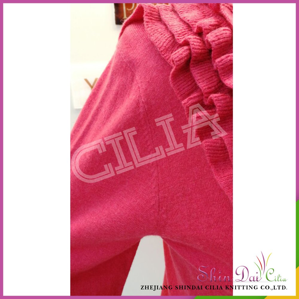 Wholesale new design lady women red woolen cardigan sweater with falbala