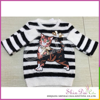 Wholesales new design girls stylish knitted pullover sweater with cat embroider