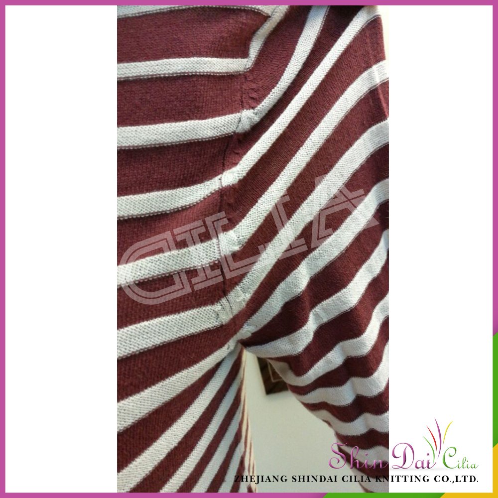 Top hot selling ladies hand knitted striped long pullover sweater