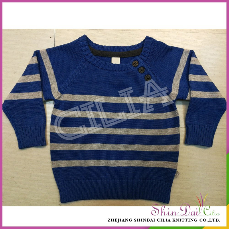 Sale latest design winte breathable boy blue knitted strip pullover sweater with button