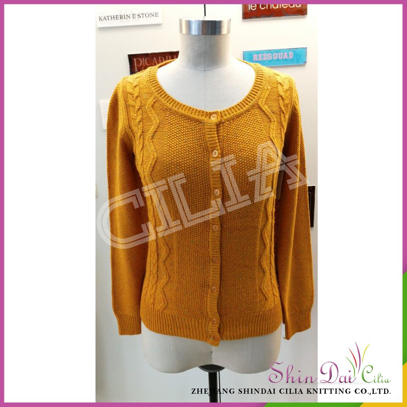 Reasonable price sale stylish orange lady knit sweater cardigan with neps yarn
