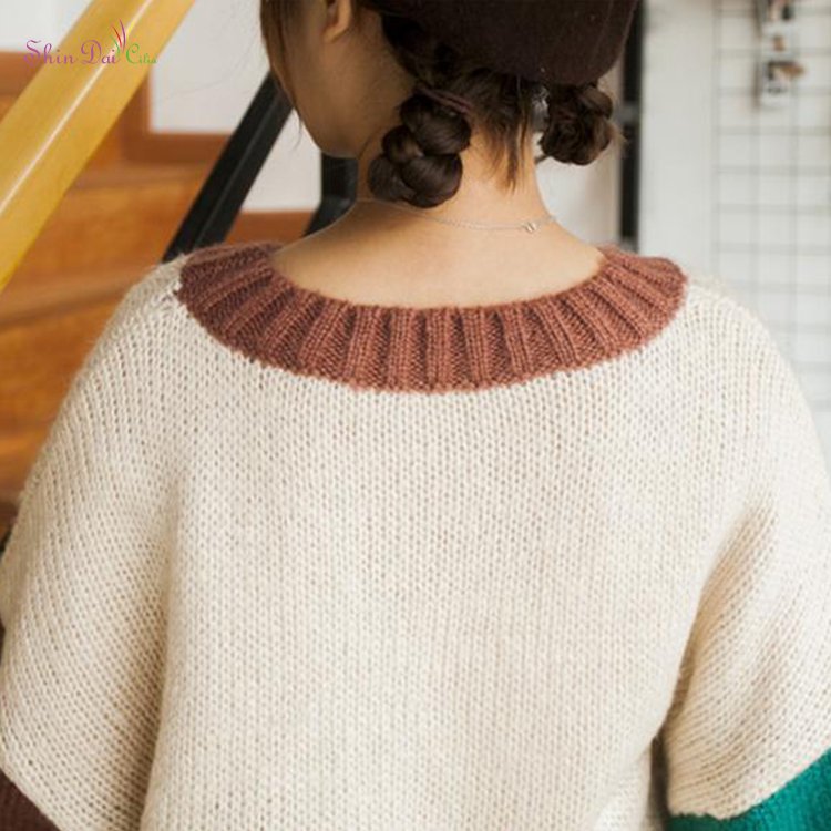 Custom Long Lantern Sleeve O-Neck Knitted Pullover Lovely Girl Sweater