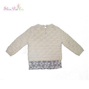 All Kinds Of Dissimilarity Pure Color White Knitted Baby Girl Sweater with Lace