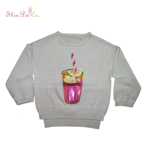 Latest Design New Autumn Unique Baby Girl Sequin Embroidery Children Sweater
