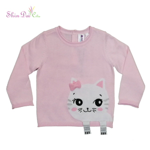 Popular New Designed Lovely Cat Pattern Infant Baby Girl Knit Pullover Sweater