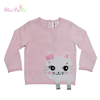 Popular New Designed Lovely Cat Pattern Infant Baby Girl Knit Pullover Sweater