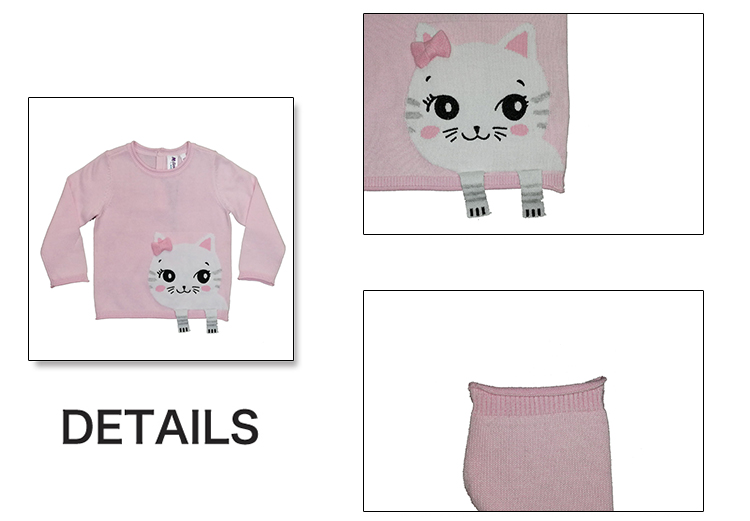 Popular New Designed Lovely Cat Pattern Infant Baby Girl Knit Pullover Sweater